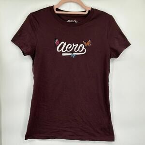 Aeropostale Brown Butterfly Aero Print Classic Crews T-shirt Size Medium